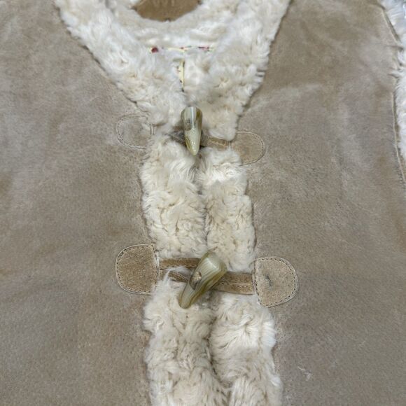 VTG Wilsons Leather Suede Vest Tan Faux Fur Lined Toggle Buttons Boho XL - Picture 8 of 10